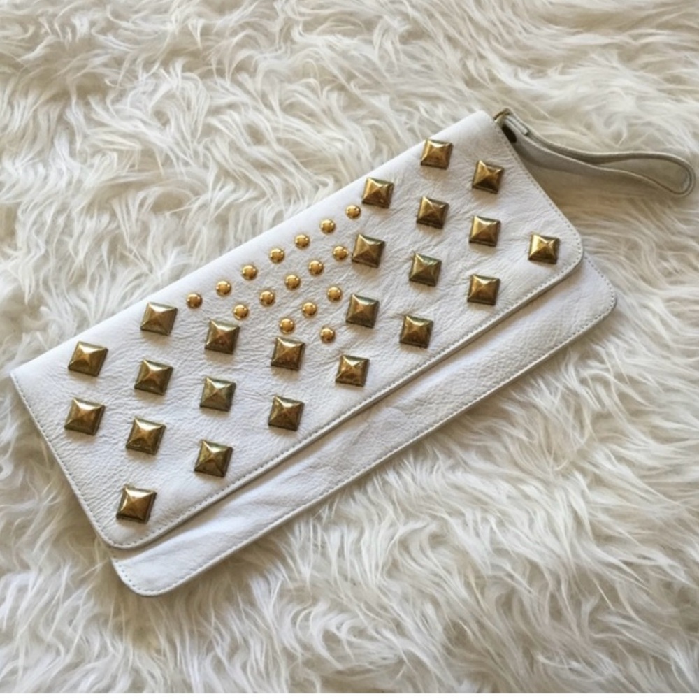 JJ Winters White and Gold Studded Clutch